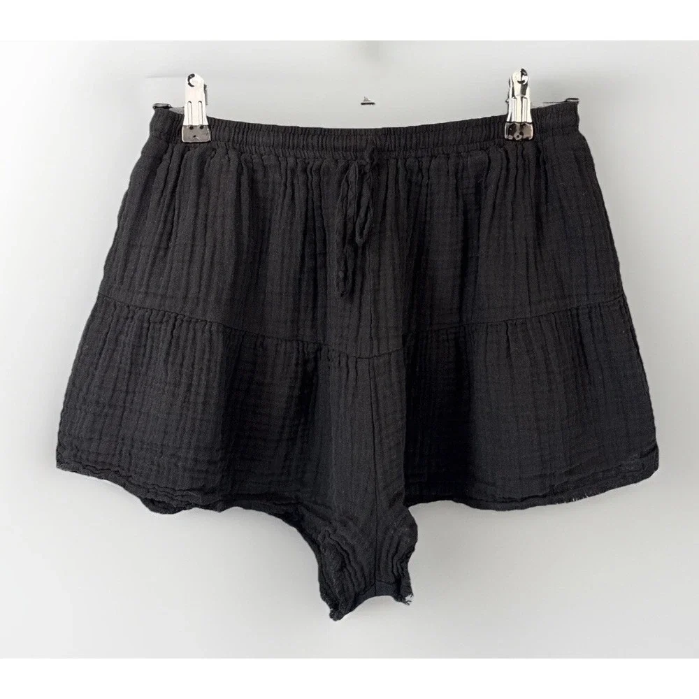Stark‎ X Black Gauze Shorts L Lightweight Beachy Elastic Drawstring Flutter